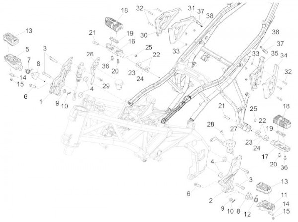 Fahrgestell Fußrasten - Aprilia Caponord 1200ccm 4T 8V LC 2013- ZD4VK