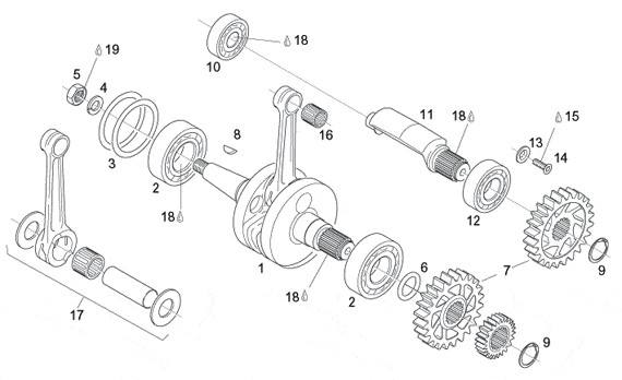 Motor Kurbelwelle - Aprilia Tuono 125ccm 2T LC 2004- ZD4SFD