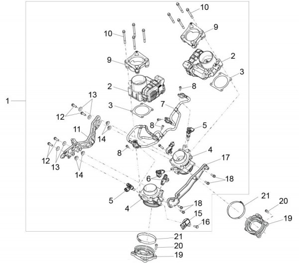 Motor Drosselklappengehäuse - Aprilia Caponord Rally 1200ccm 4T 8V LC 2015- ZD4VKB003