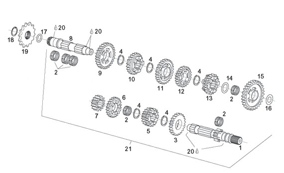 Motor Getriebe - Aprilia Tuono 125ccm 2T LC 2004- ZD4SFD