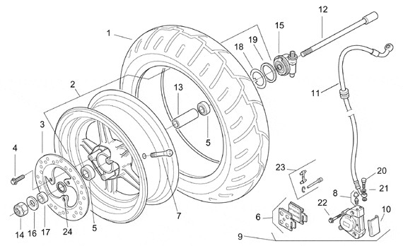 Radaufhängung Vorderrad - Aprilia SR 50ccm 2T AC 1998- ZD4LY