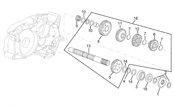 Motor Vorgelegewelle 5-Gang - Aprilia Classic 50ccm 2T LC 1997- ZD4LP