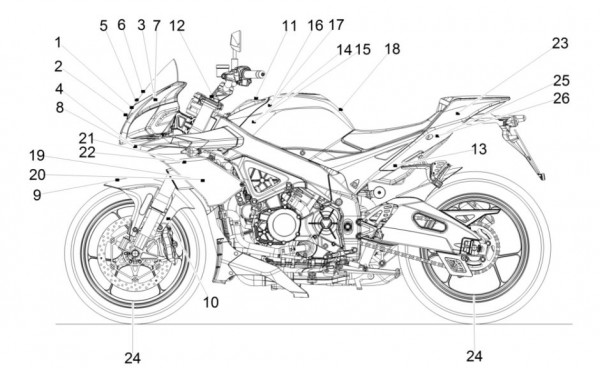 Fahrgestell Dekore - Aprilia Tuono V4 1100ccm 4T LC 2015- ZD4TYG00