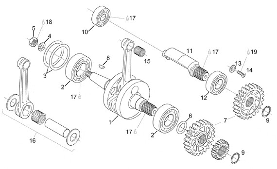 Motor Kurbelwelle - Aprilia Classic 125ccm 2T LC 2000- ZD4MF