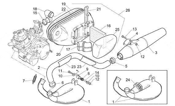 Motor Auspuff - Aprilia Classic 125ccm 2T LC 1995- ZD4MF