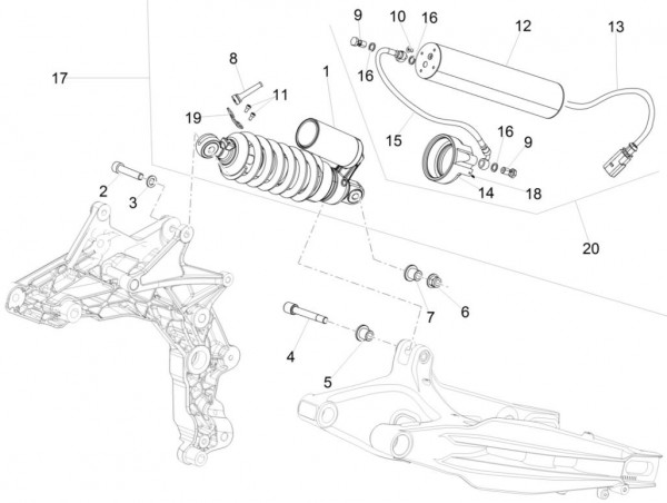 Radaufhängung Stoßdämpfer hinten - Aprilia Caponord Rally 1200ccm 4T 8V LC 2015- ZD4VKB001