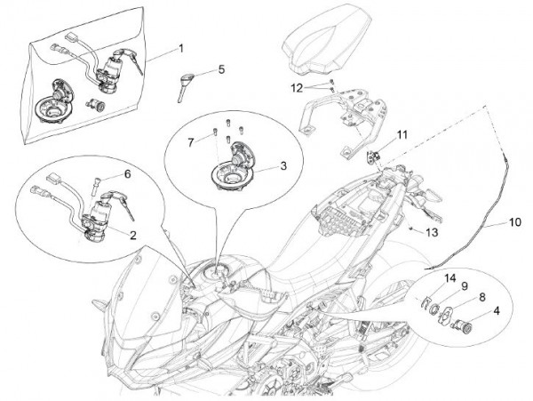 Elektrische Anlage Schloßsatz - Aprilia Caponord 1200ccm 4T 8V LC 2013- ZD4VK