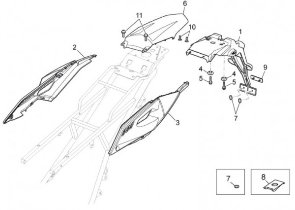 Fahrgestell Verkleidungen hinten - Aprilia SX 125ccm 2T LC 2011- ZD4SXA00