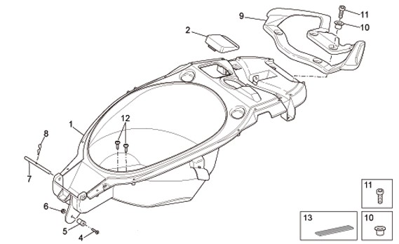 Fahrgestell Helmfach - Aprilia SR 50ccm 2T LC 2010- ZD4VFD00