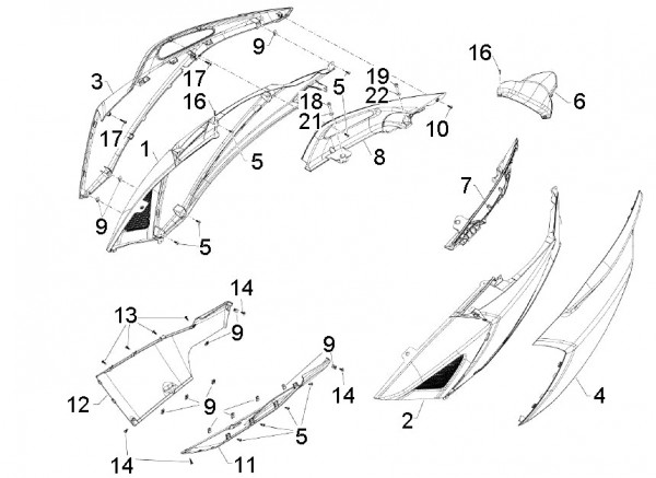 Fahrgestell Seitenverkleidungen - Aprilia SRV 850ccm 4T 8V LC 2012- ZAPM55103