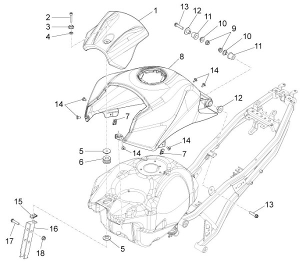 Fahrgestell Tankverkleidung II - Aprilia Tuono 125ccm 4T 4V LC 2017- ZD4KCA00