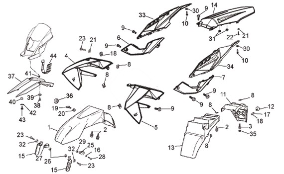 Fahrgestell Verkleidungen - Aprilia SX 50ccm 2T LC 2007- ZD4PV