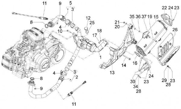Motor Auspuff - Aprilia SRV 850ccm 4T 8V LC 2012- ZAPM55103