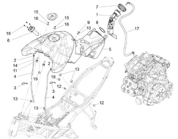 Fahrgestell Benzintank - Aprilia Caponord 1200ccm 4T 8V LC 2013- ZD4VK