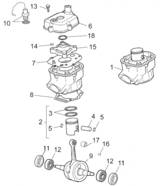 Motor Zylinder - Aprilia SX 50ccm 2T LC 2014- ZD4PVG01