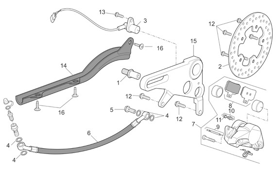 Bowdenzüge Bremsanlage hinten - Aprilia Tuono 1000ccm 4T LC 2009- ZD4RR1