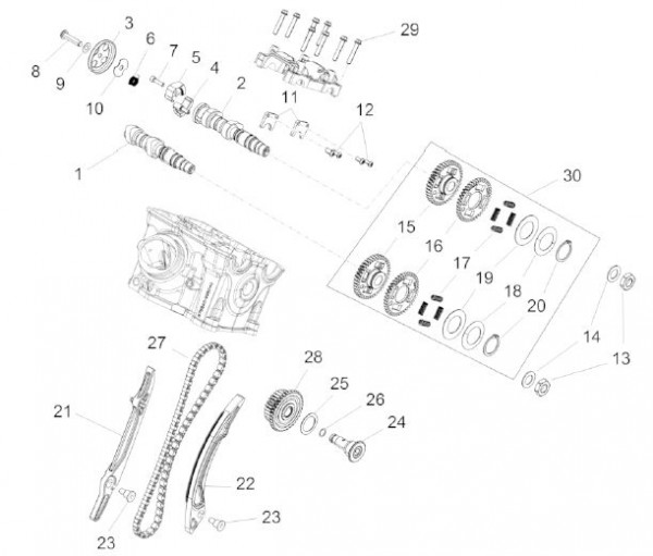 Motor Zylindersteuerung hinten - Aprilia Caponord 1200ccm 4T 8V LC 2013- ZD4VK