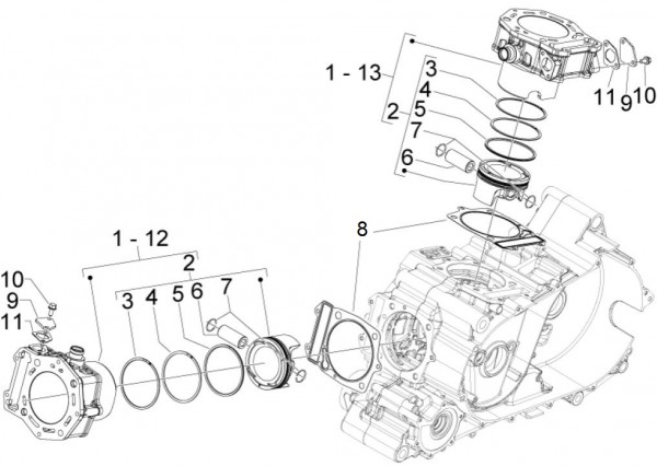 Motor Zylinder - Aprilia SRV 850ccm 4T 8V LC 2013- ZAPM55103