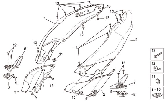 Fahrgestell Seitenverkleidungen - Aprilia SR 50ccm 2T LC 2010- ZD4VFD00