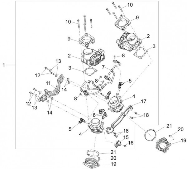 Motor Drosselklappengehäuse - Aprilia Caponord 1200ccm 4T 8V LC 2015- ZD4VK001