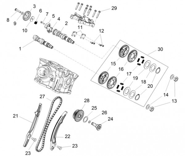 Motor Zylindersteuerung hinten - Aprilia Caponord 1200ccm 4T 8V LC 2014- ZD4VKA