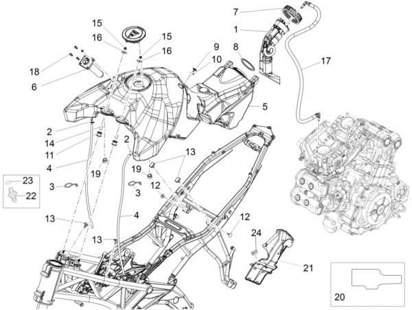 Fahrgestell Benzintank - Aprilia Caponord 1200ccm 4T 8V LC 2016- ZD4VK000
