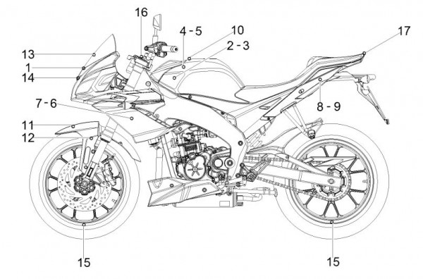 Fahrgestell Dekore - Aprilia Tuono 125ccm 4T 4V LC 2017- ZD4KCA00