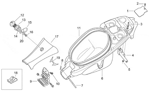 Fahrgestell Helmfach - Aprilia SR 50ccm 2T AC 2001- ZD4LY
