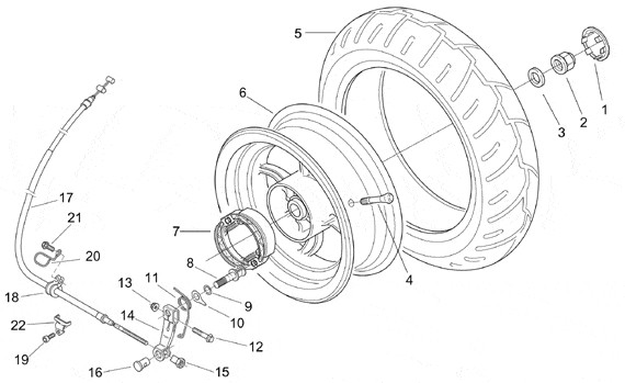 Radaufhängung Hinterrad (Fahrzeug mit Trommelbremse) - Aprilia SR 50ccm 2T AC 2002- ZD4RLA