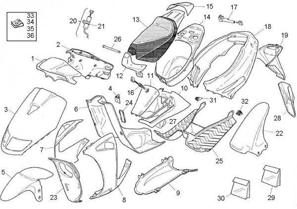 Fahrgestell Verkleidungen - Aprilia SR 50ccm 2T AC 1996- ZD4MR