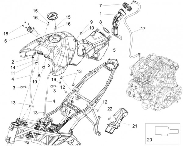 Fahrgestell Benzintank - Aprilia Caponord Rally 1200ccm 4T 8V LC 2016- ZD4VKB00X