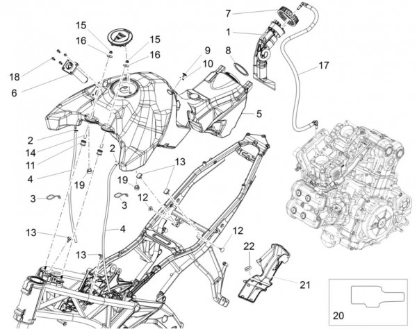 Fahrgestell Benzintank - Aprilia Caponord Rally 1200ccm 4T 8V LC 2015- ZD4VKB001