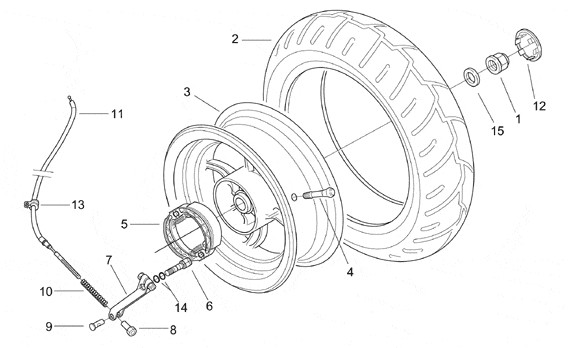 Radaufhängung Hinterrad (Fahrzeug mit Trommelbremse) - Aprilia SR 50ccm 2T AC 1997- ZD4LY